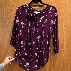 Floral Plum Blouse with Pink Accents